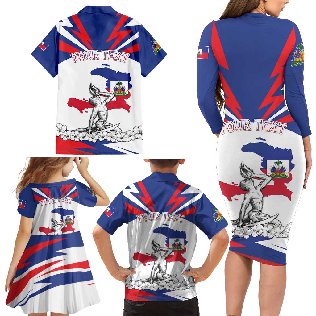 Personalized Haiti Heritage Month Family Matching Long Sleeve Bodycon Dress and Hawaiian Shirt Negre Marron With Hibiscus