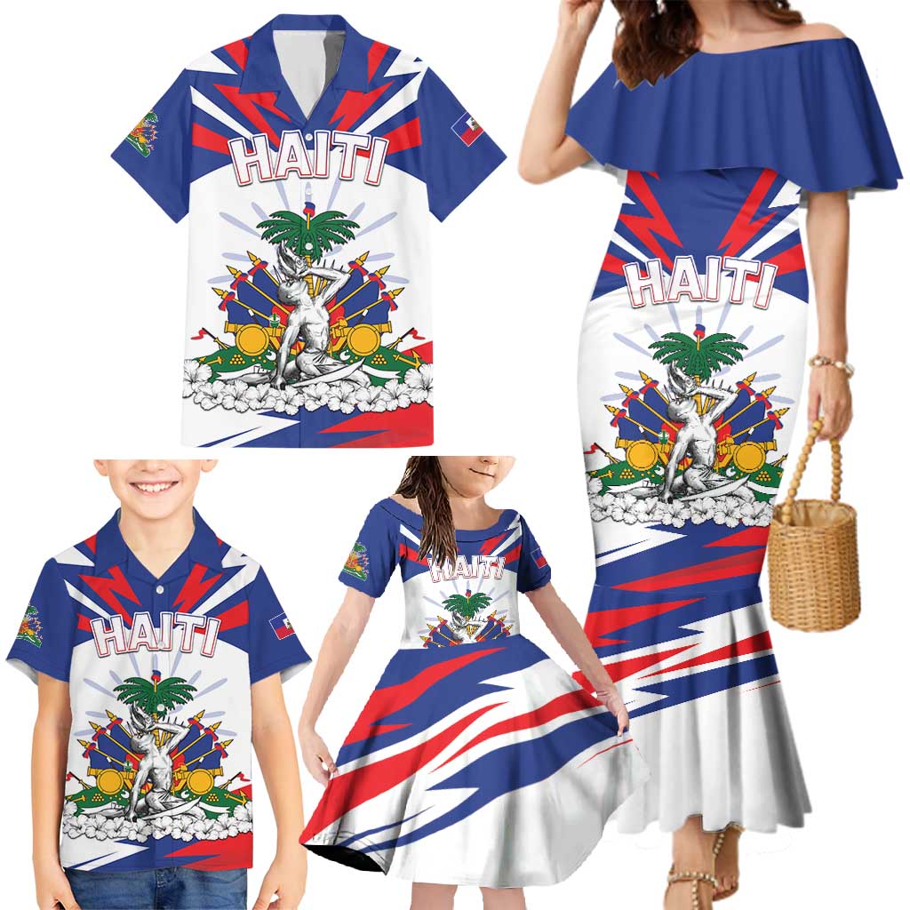Personalized Haiti Heritage Month Family Matching Mermaid Dress and Hawaiian Shirt Negre Marron With Hibiscus