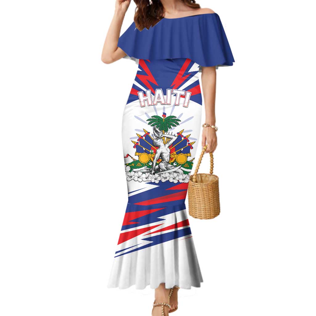 Personalized Haiti Heritage Month Family Matching Mermaid Dress and Hawaiian Shirt Negre Marron With Hibiscus