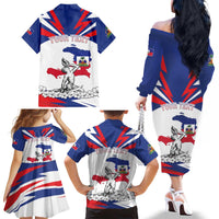 Personalized Haiti Heritage Month Family Matching Off The Shoulder Long Sleeve Dress and Hawaiian Shirt Negre Marron With Hibiscus