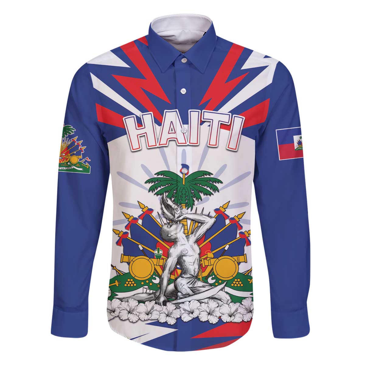 Personalized Haiti Heritage Month Family Matching Off The Shoulder Long Sleeve Dress and Hawaiian Shirt Negre Marron With Hibiscus