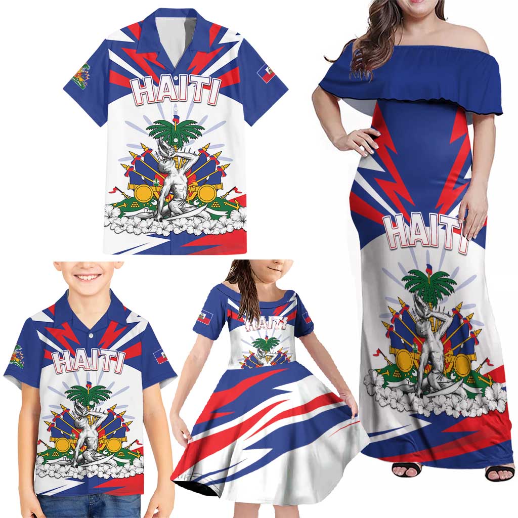 Personalized Haiti Heritage Month Family Matching Off Shoulder Maxi Dress and Hawaiian Shirt Negre Marron With Hibiscus