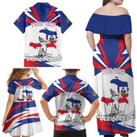 Personalized Haiti Heritage Month Family Matching Off Shoulder Maxi Dress and Hawaiian Shirt Negre Marron With Hibiscus