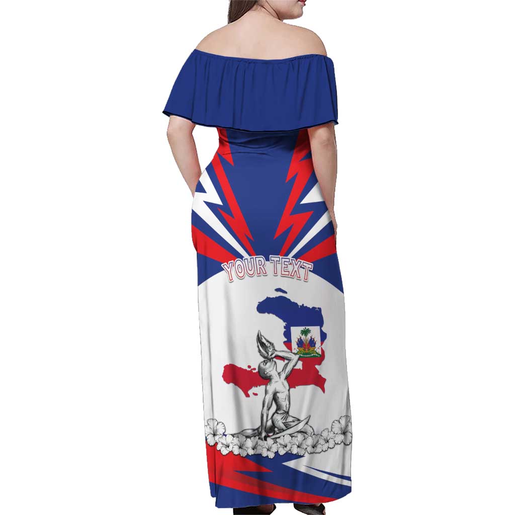 Personalized Haiti Heritage Month Family Matching Off Shoulder Maxi Dress and Hawaiian Shirt Negre Marron With Hibiscus