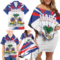 Personalized Haiti Heritage Month Family Matching Off Shoulder Short Dress and Hawaiian Shirt Negre Marron With Hibiscus