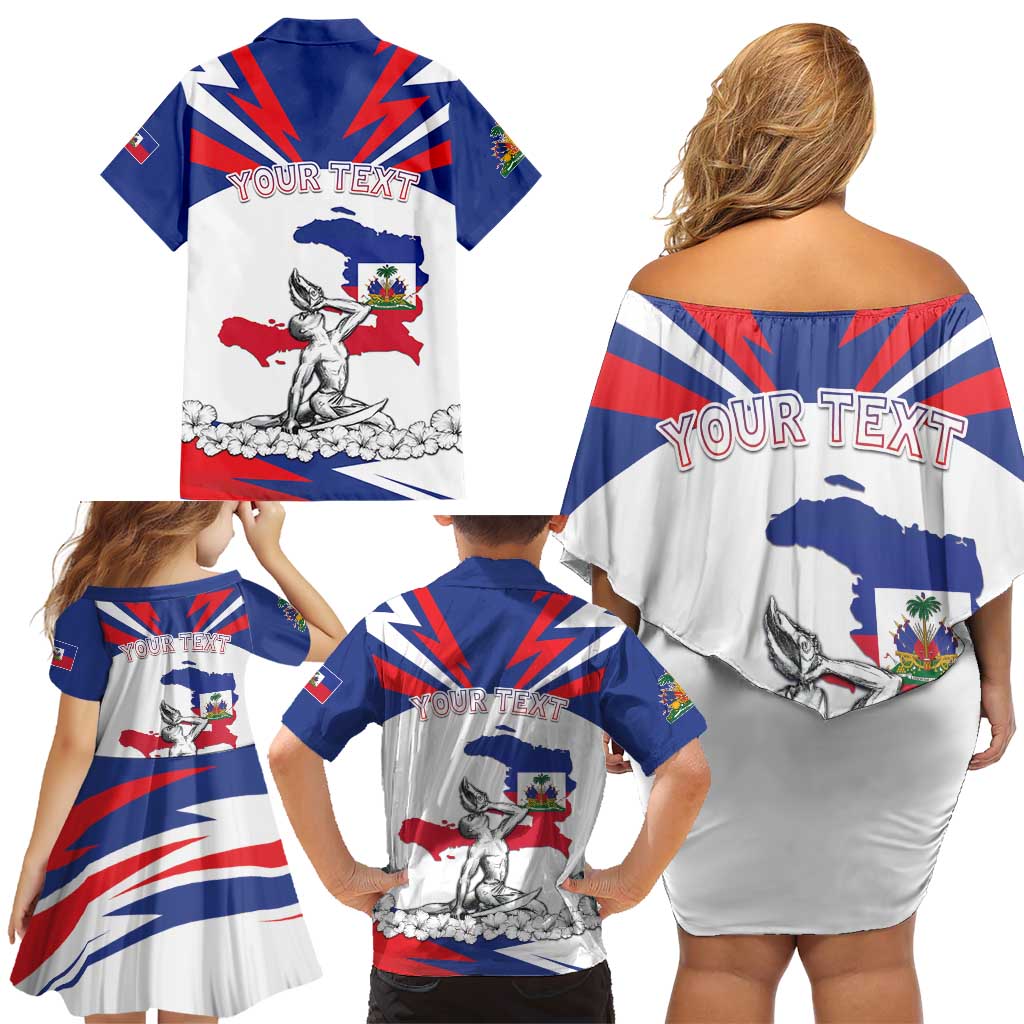 Personalized Haiti Heritage Month Family Matching Off Shoulder Short Dress and Hawaiian Shirt Negre Marron With Hibiscus