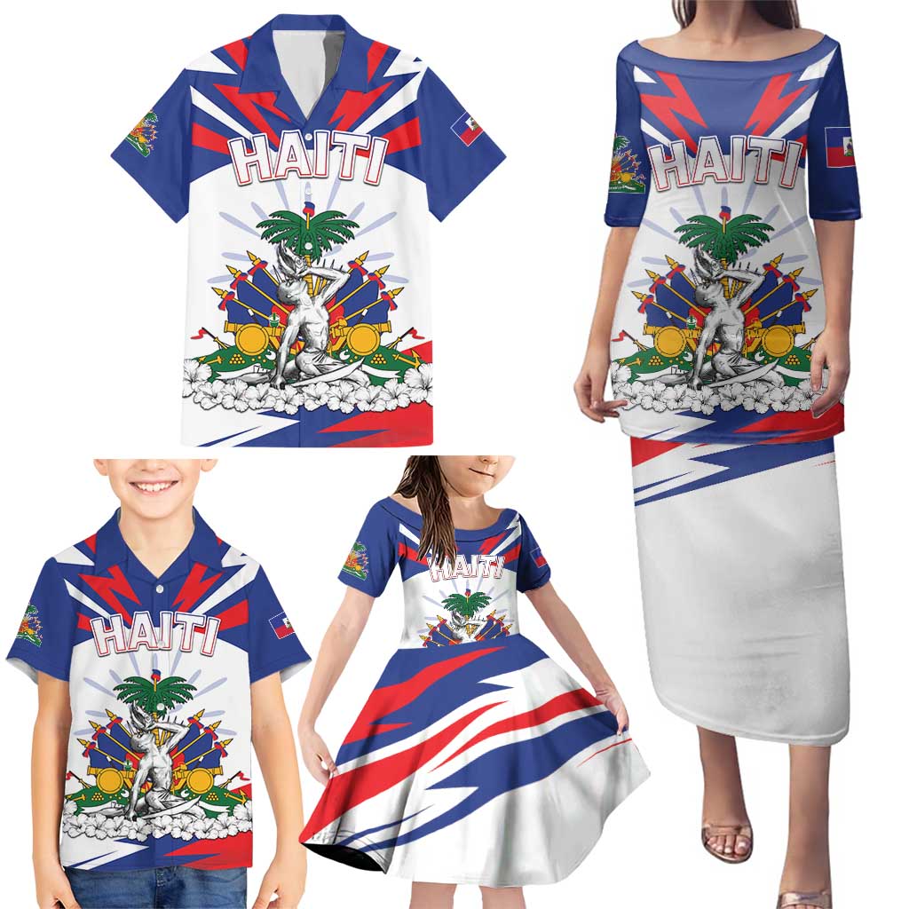 Personalized Haiti Heritage Month Family Matching Puletasi and Hawaiian Shirt Negre Marron With Hibiscus