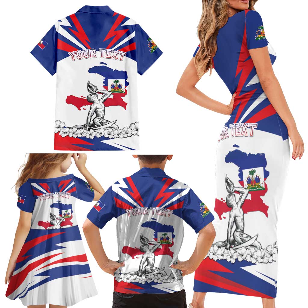 Personalized Haiti Heritage Month Family Matching Short Sleeve Bodycon Dress and Hawaiian Shirt Negre Marron With Hibiscus
