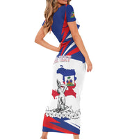 Personalized Haiti Heritage Month Family Matching Short Sleeve Bodycon Dress and Hawaiian Shirt Negre Marron With Hibiscus