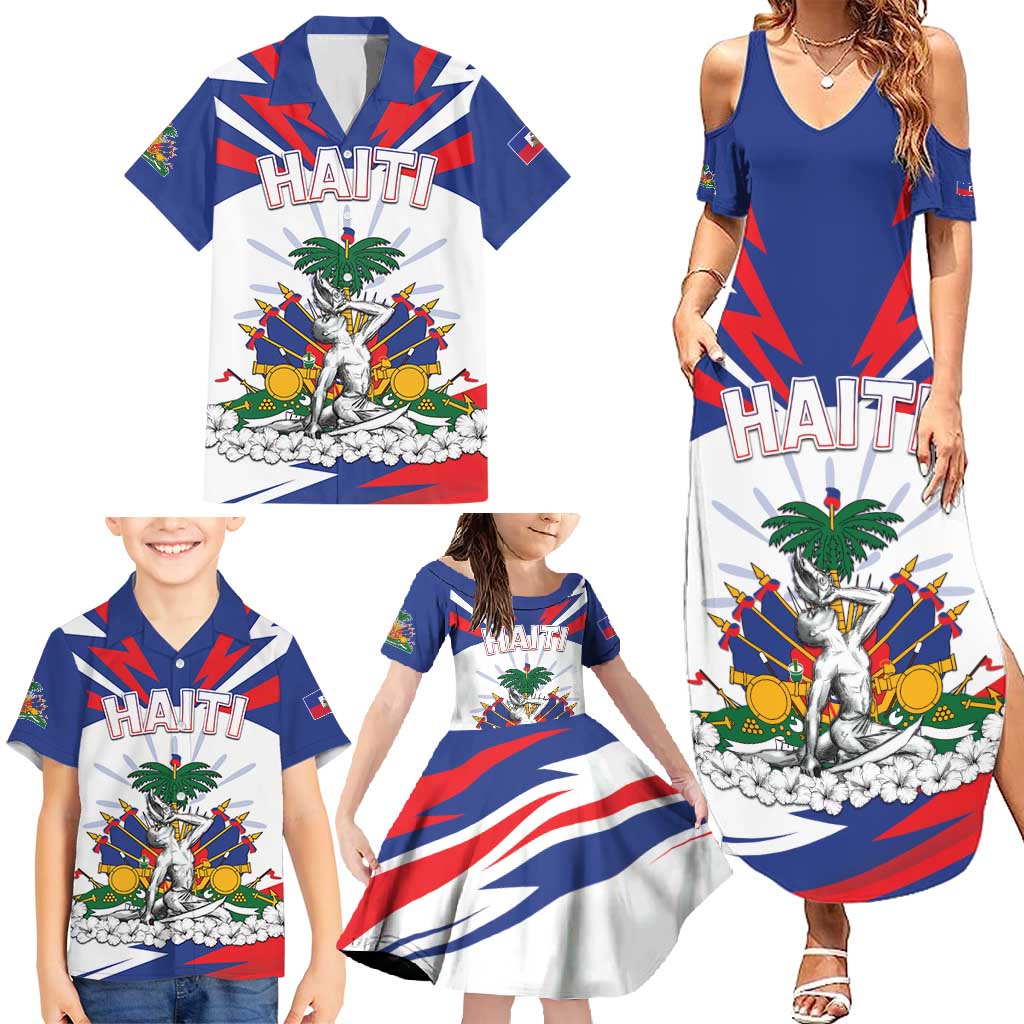 Personalized Haiti Heritage Month Family Matching Summer Maxi Dress and Hawaiian Shirt Negre Marron With Hibiscus
