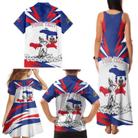 Personalized Haiti Heritage Month Family Matching Tank Maxi Dress and Hawaiian Shirt Negre Marron With Hibiscus