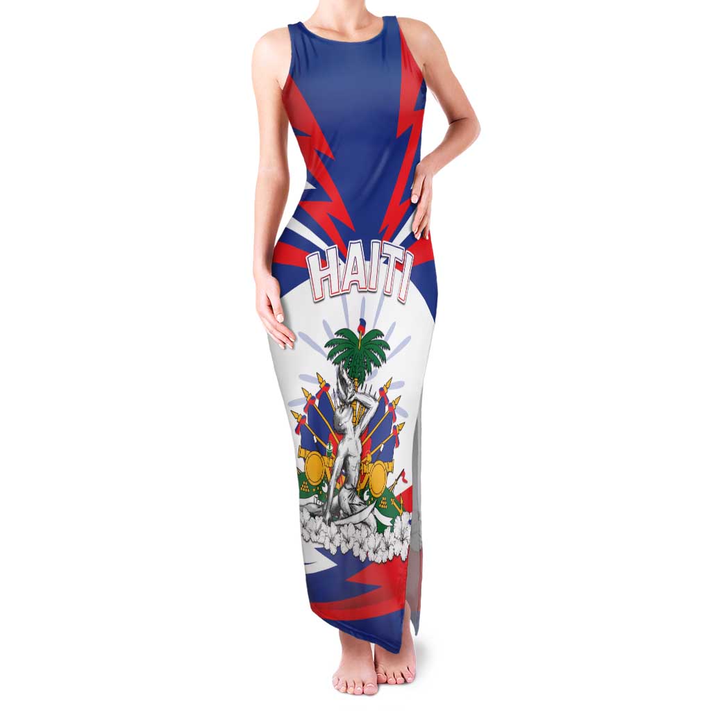 Personalized Haiti Heritage Month Family Matching Tank Maxi Dress and Hawaiian Shirt Negre Marron With Hibiscus