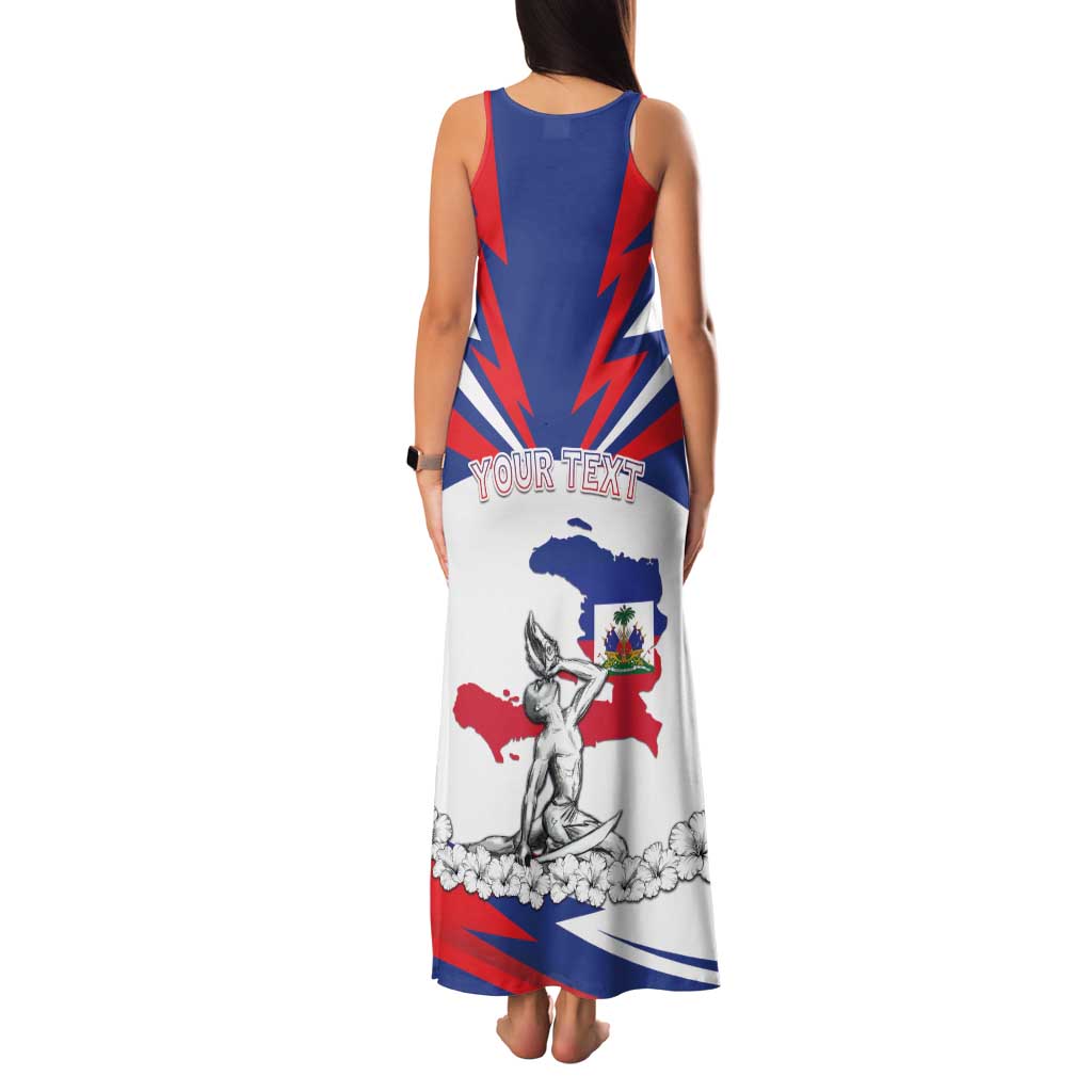 Personalized Haiti Heritage Month Family Matching Tank Maxi Dress and Hawaiian Shirt Negre Marron With Hibiscus