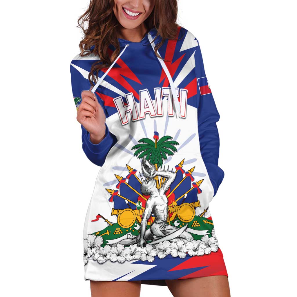 Personalized Haiti Heritage Month Hoodie Dress Negre Marron With Hibiscus