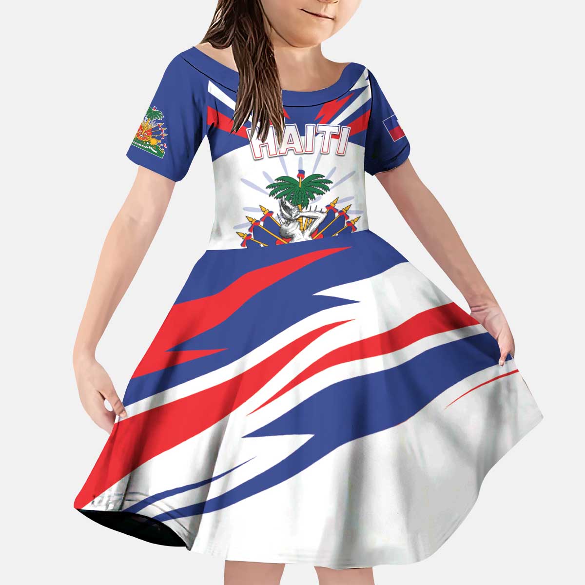 Personalized Haiti Heritage Month Kid Short Sleeve Dress Negre Marron With Hibiscus
