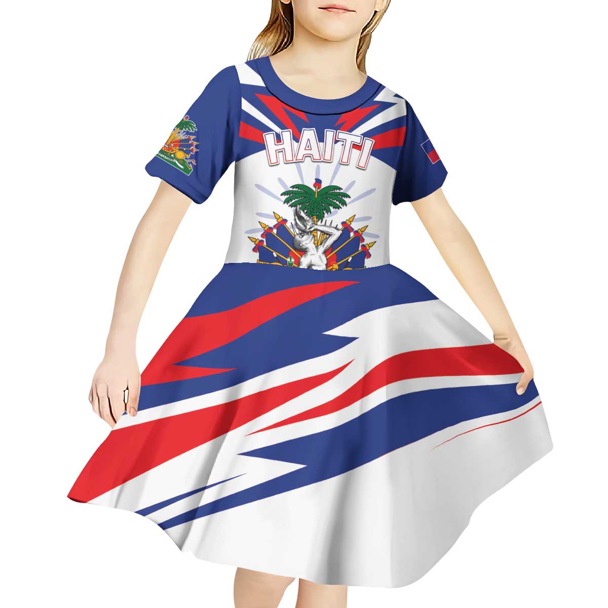 Personalized Haiti Heritage Month Kid Short Sleeve Dress Negre Marron With Hibiscus