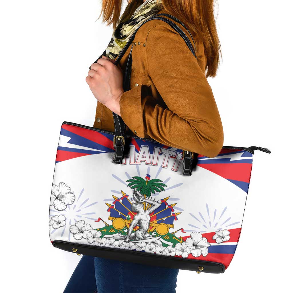 Haiti Heritage Month Leather Tote Bag Negre Marron With Hibiscus