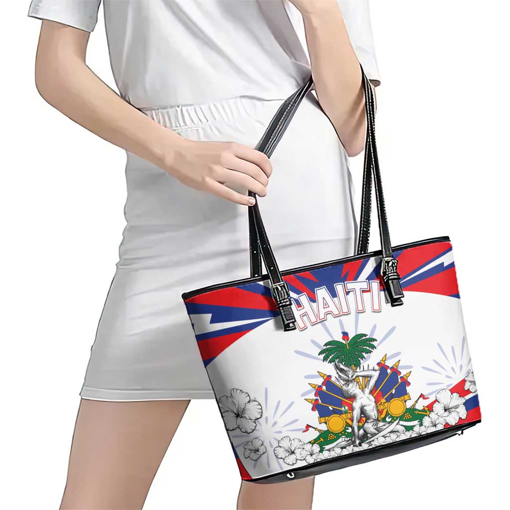 Haiti Heritage Month Leather Tote Bag Negre Marron With Hibiscus