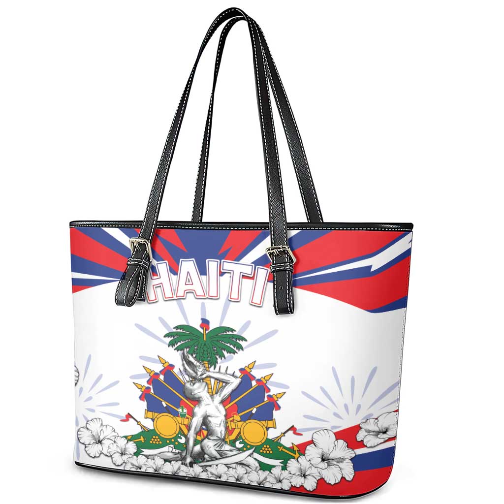 Haiti Heritage Month Leather Tote Bag Negre Marron With Hibiscus