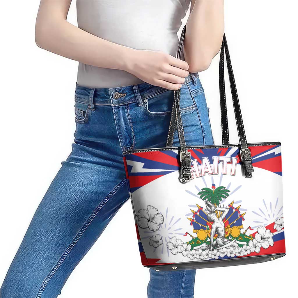 Haiti Heritage Month Leather Tote Bag Negre Marron With Hibiscus