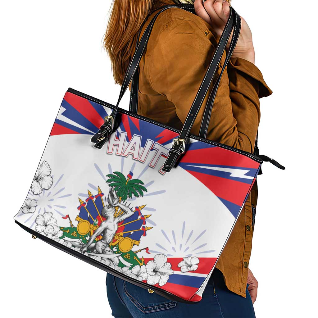 Haiti Heritage Month Leather Tote Bag Negre Marron With Hibiscus