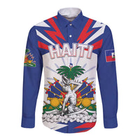 Personalized Haiti Heritage Month Long Sleeve Button Shirt Negre Marron With Hibiscus