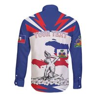 Personalized Haiti Heritage Month Long Sleeve Button Shirt Negre Marron With Hibiscus