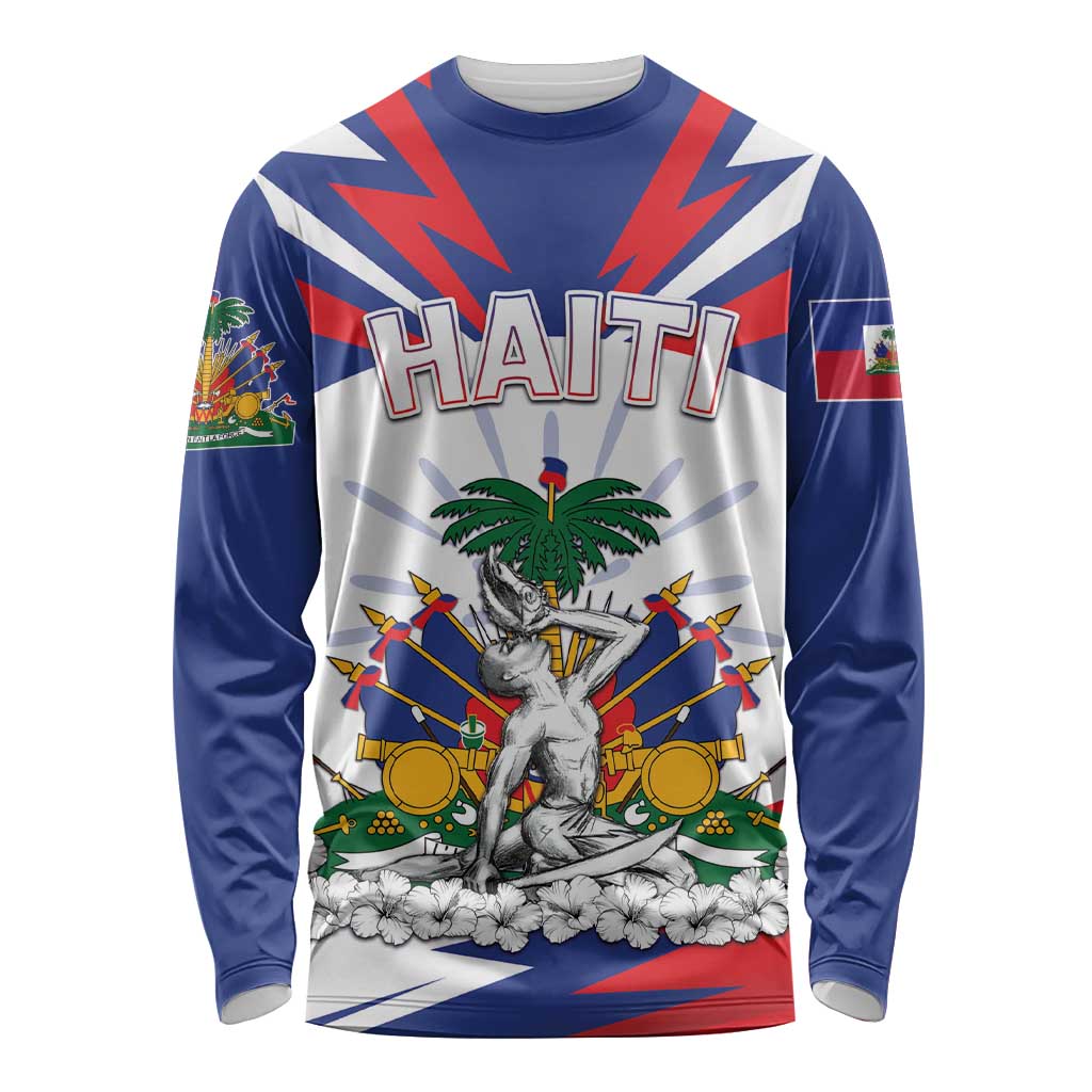 Personalized Haiti Heritage Month Long Sleeve Shirt Negre Marron With Hibiscus