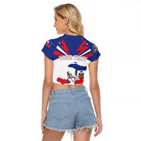 Personalized Haiti Heritage Month Raglan Cropped T Shirt Negre Marron With Hibiscus