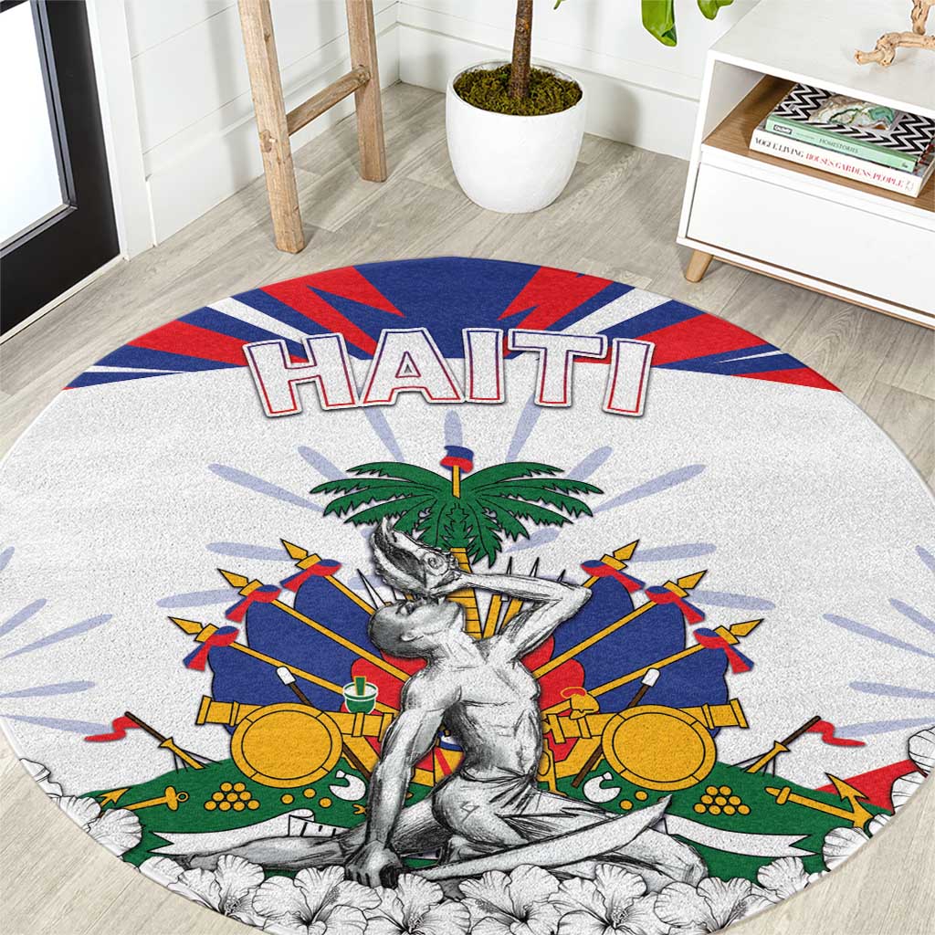 Haiti Heritage Month Round Carpet Negre Marron With Hibiscus