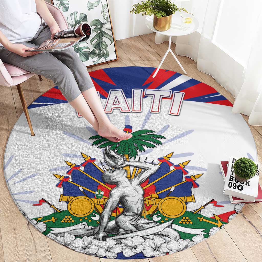 Haiti Heritage Month Round Carpet Negre Marron With Hibiscus