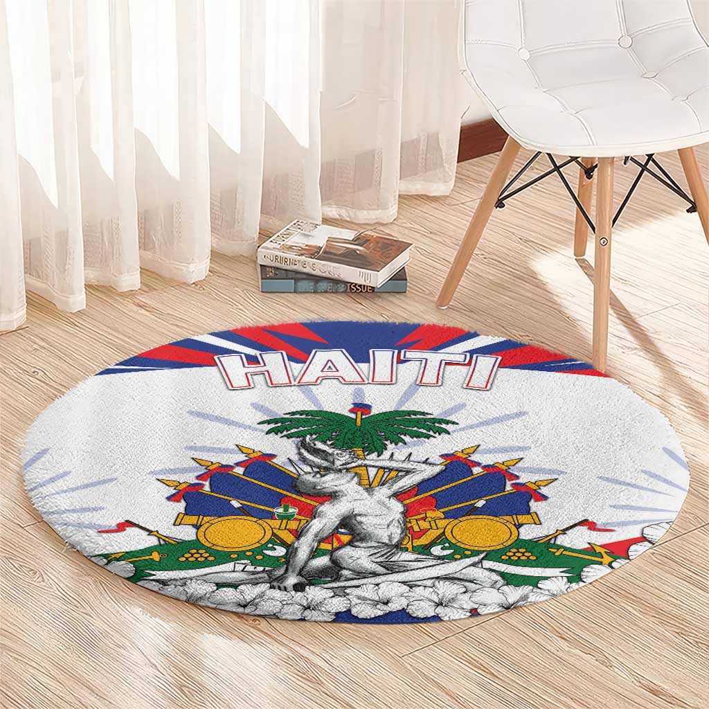 Haiti Heritage Month Round Carpet Negre Marron With Hibiscus