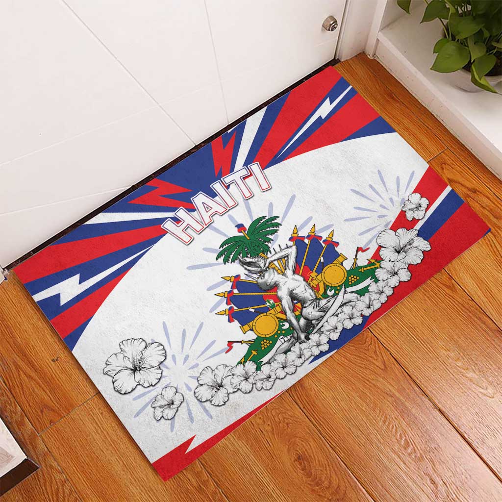 Haiti Heritage Month Rubber Doormat Negre Marron With Hibiscus