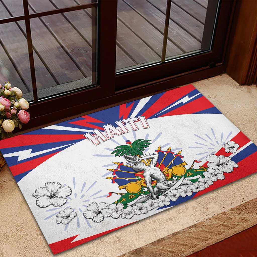 Haiti Heritage Month Rubber Doormat Negre Marron With Hibiscus