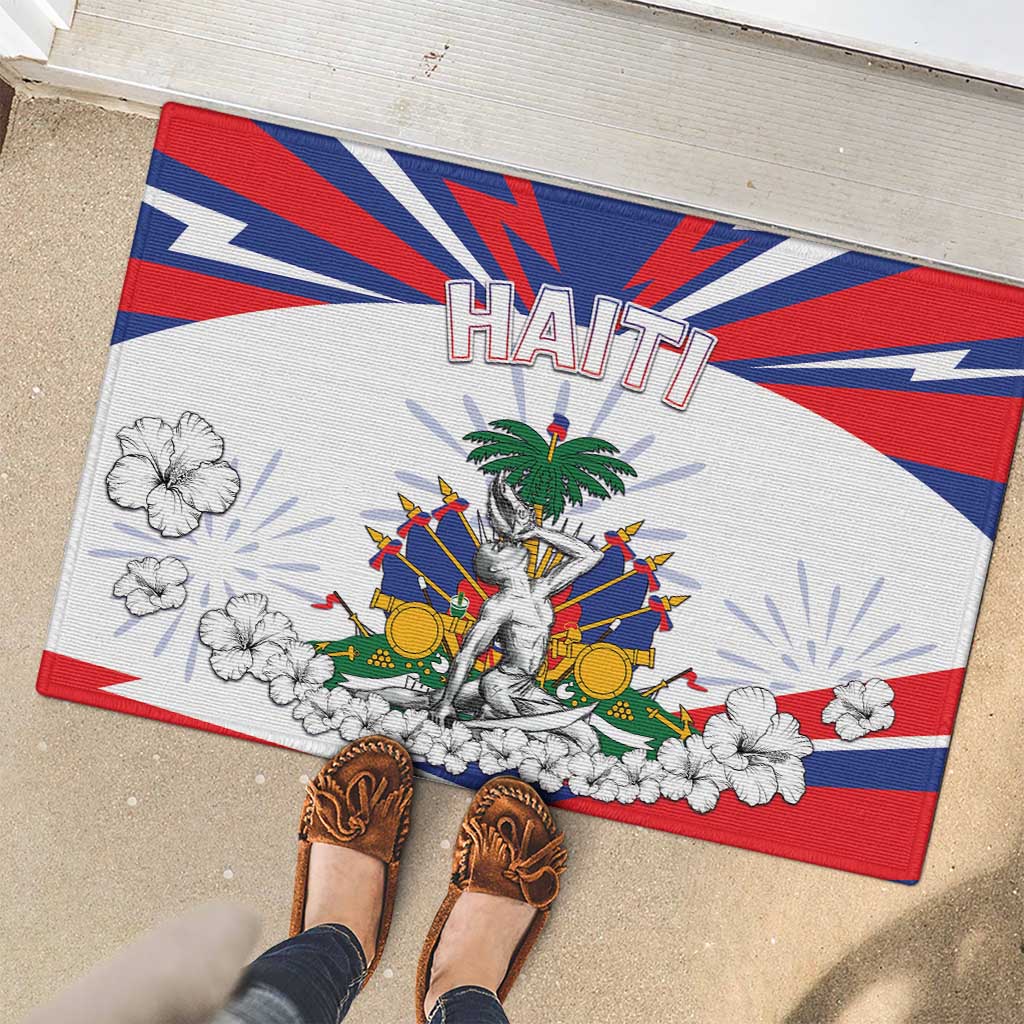 Haiti Heritage Month Rubber Doormat Negre Marron With Hibiscus