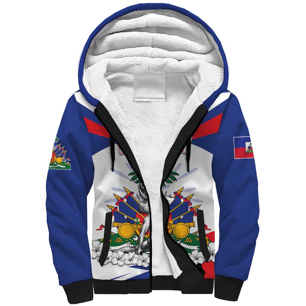 Personalized Haiti Heritage Month Sherpa Hoodie Negre Marron With Hibiscus