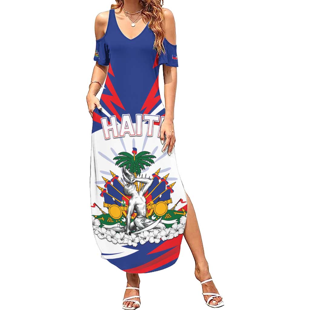 Personalized Haiti Heritage Month Summer Maxi Dress Negre Marron With Hibiscus