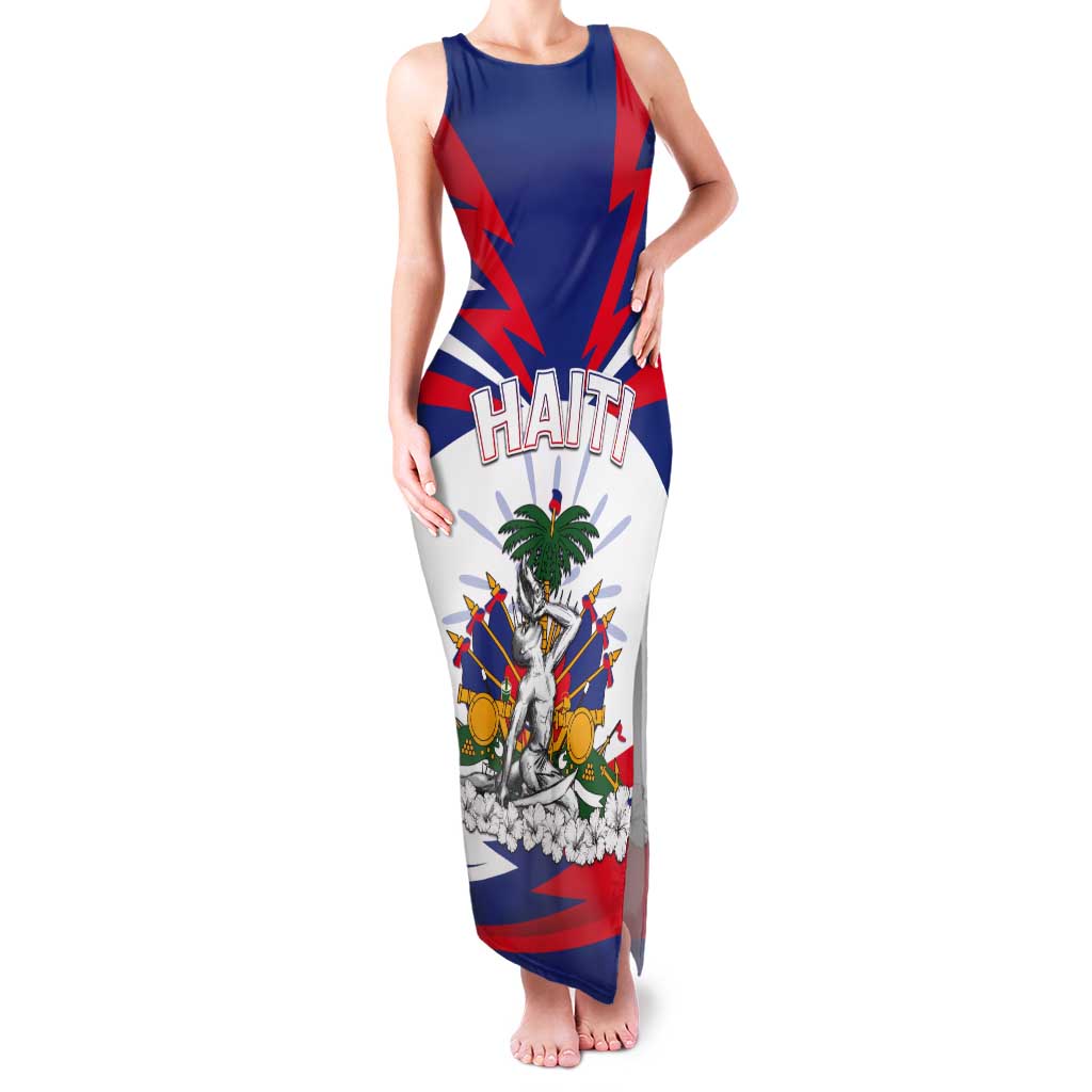 Personalized Haiti Heritage Month Tank Maxi Dress Negre Marron With Hibiscus