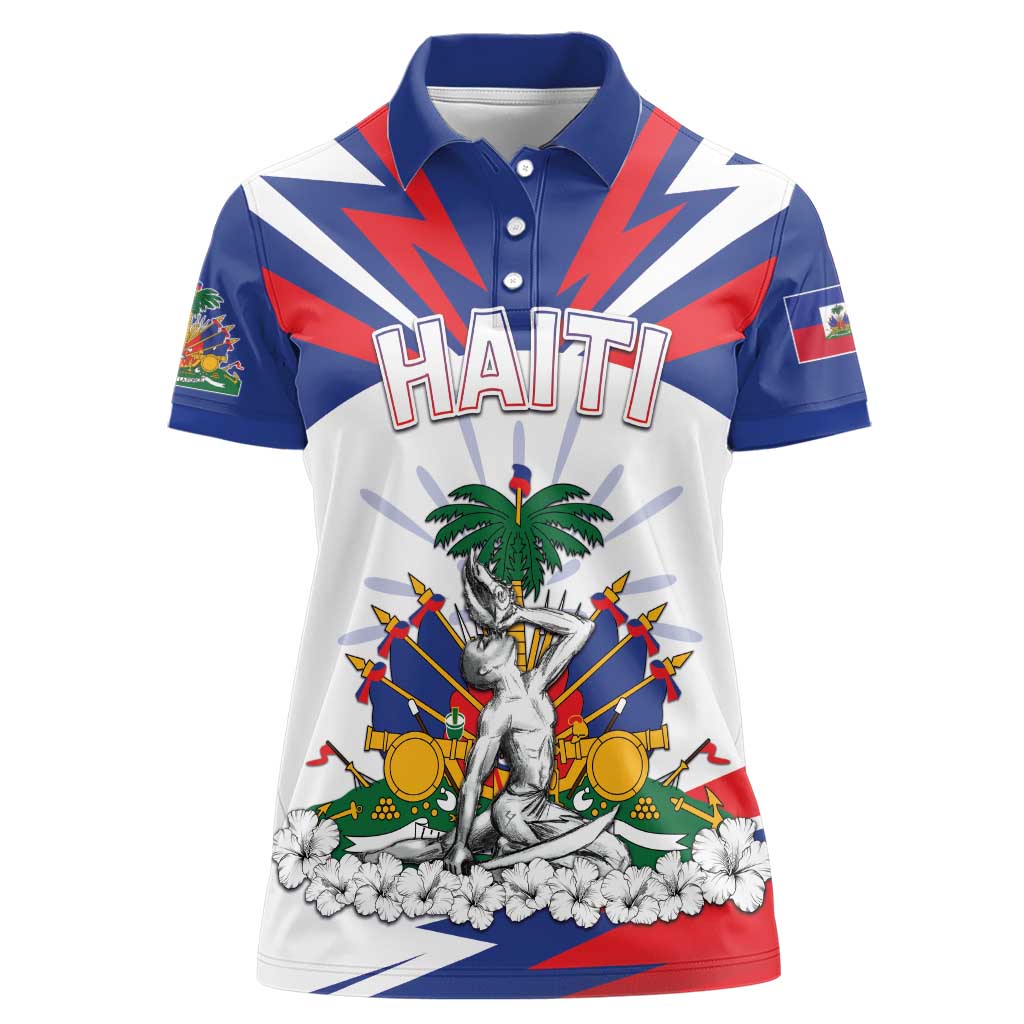 Personalized Haiti Heritage Month Women Polo Shirt Negre Marron With Hibiscus