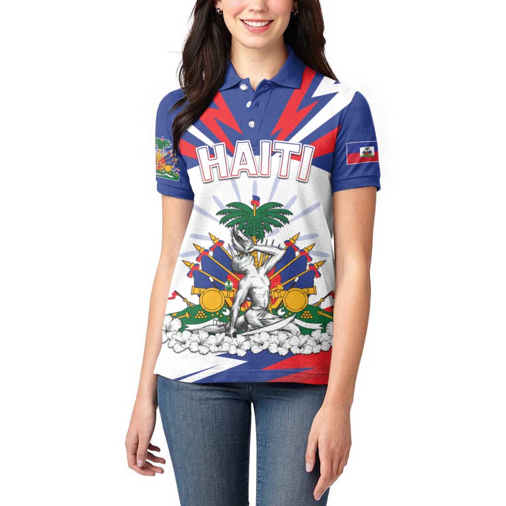 Personalized Haiti Heritage Month Women Polo Shirt Negre Marron With Hibiscus