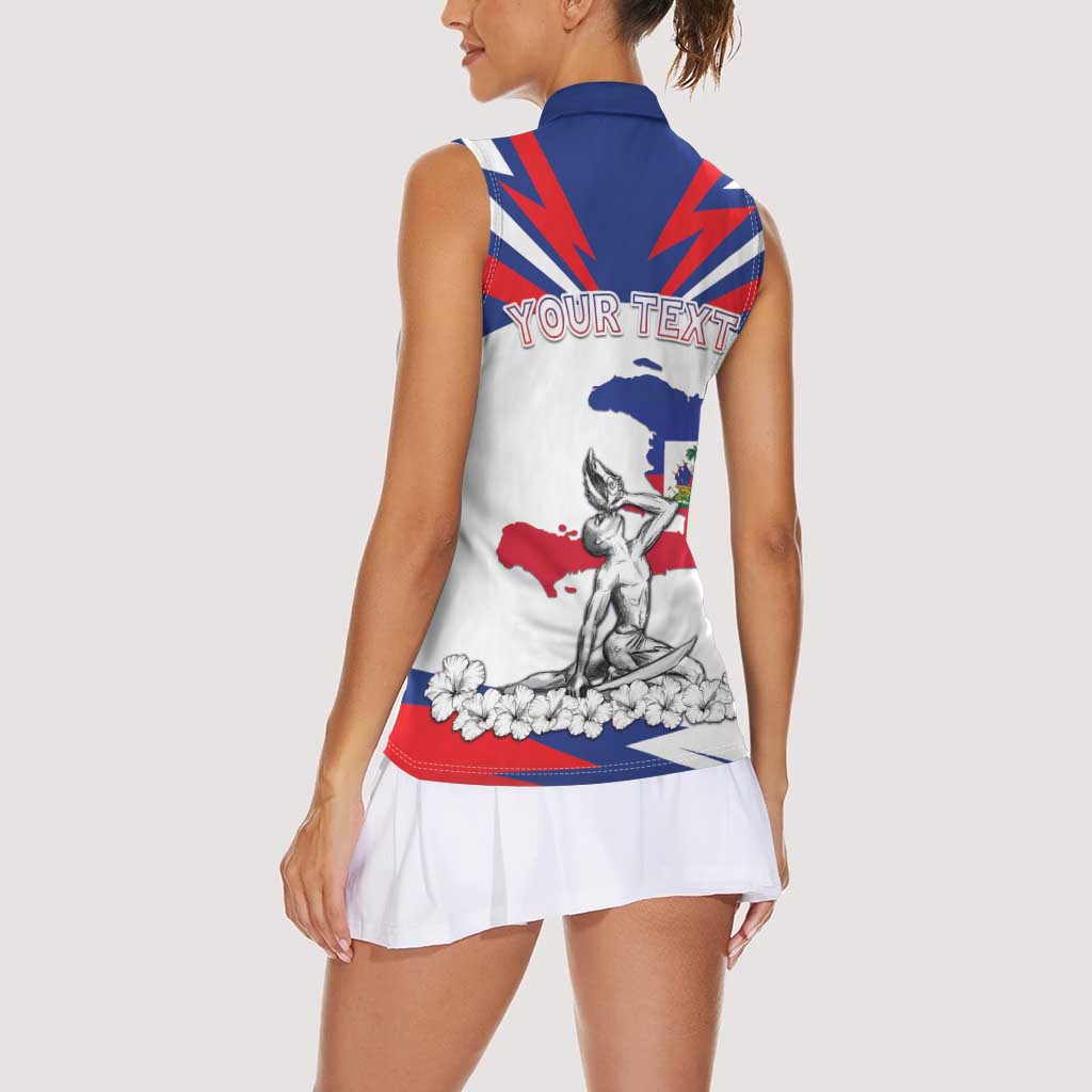 Personalized Haiti Heritage Month Women Sleeveless Polo Shirt Negre Marron With Hibiscus