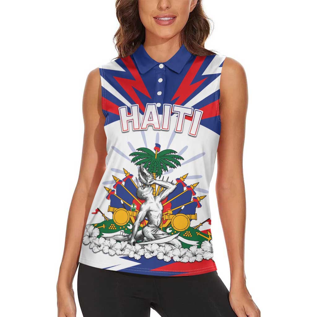 Personalized Haiti Heritage Month Women Sleeveless Polo Shirt Negre Marron With Hibiscus