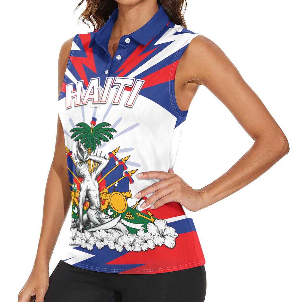 Personalized Haiti Heritage Month Women Sleeveless Polo Shirt Negre Marron With Hibiscus