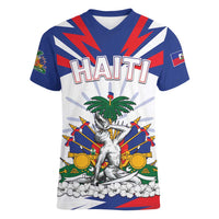 Personalized Haiti Heritage Month Women V-Neck T-Shirt Negre Marron With Hibiscus