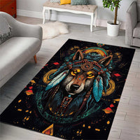 Native American Wolf Area Rug Abstract Geometric Style