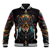 Native American Wolf Baseball Jacket Abstract Geometric Style