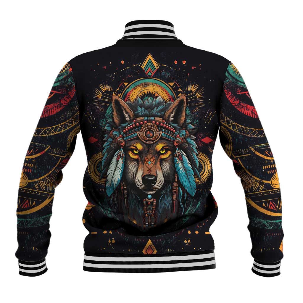 Native American Wolf Baseball Jacket Abstract Geometric Style