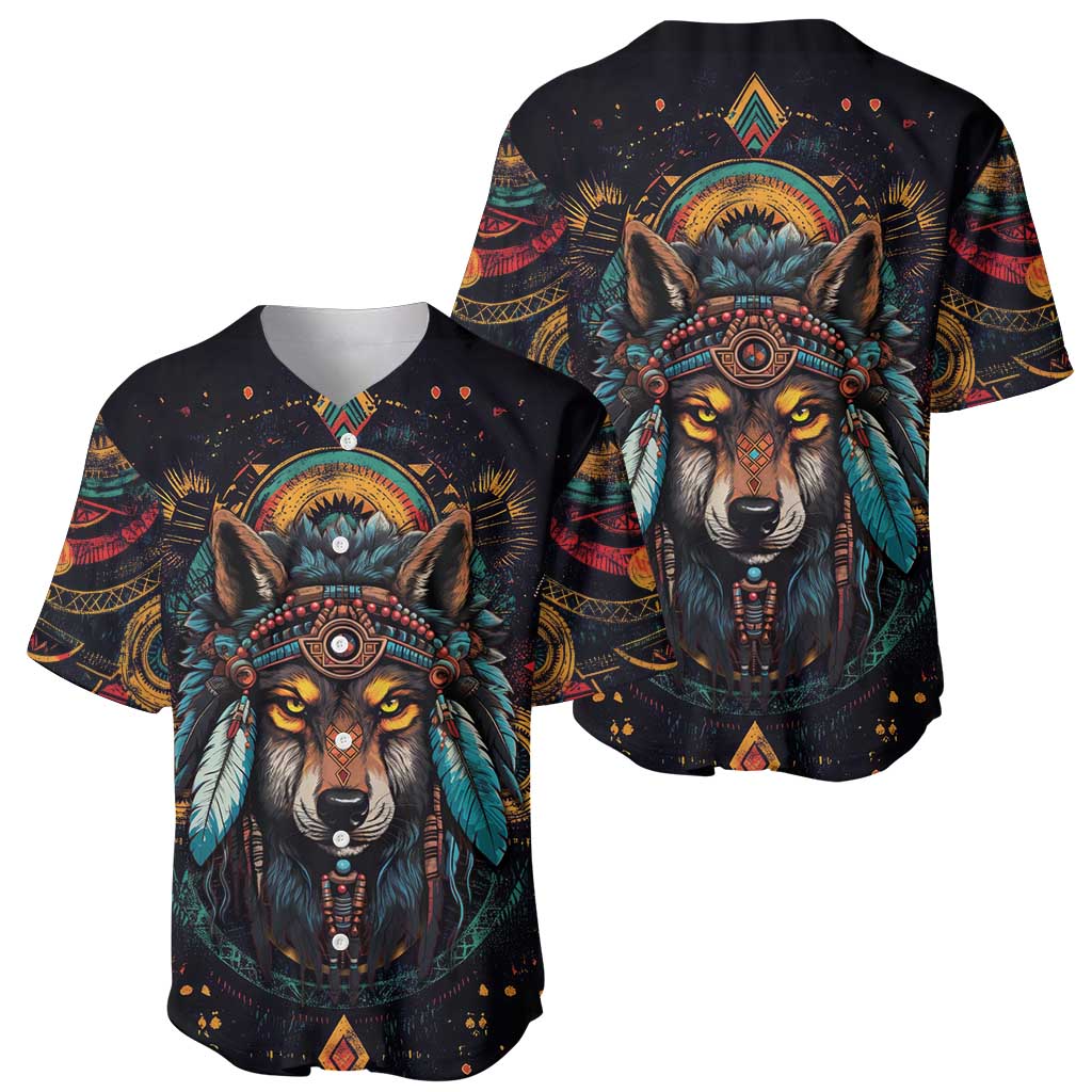 Native American Wolf Baseball Jersey Abstract Geometric Style