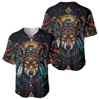 Native American Wolf Baseball Jersey Abstract Geometric Style