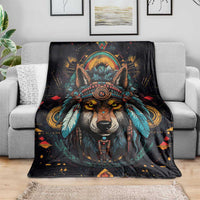 Native American Wolf Blanket Abstract Geometric Style